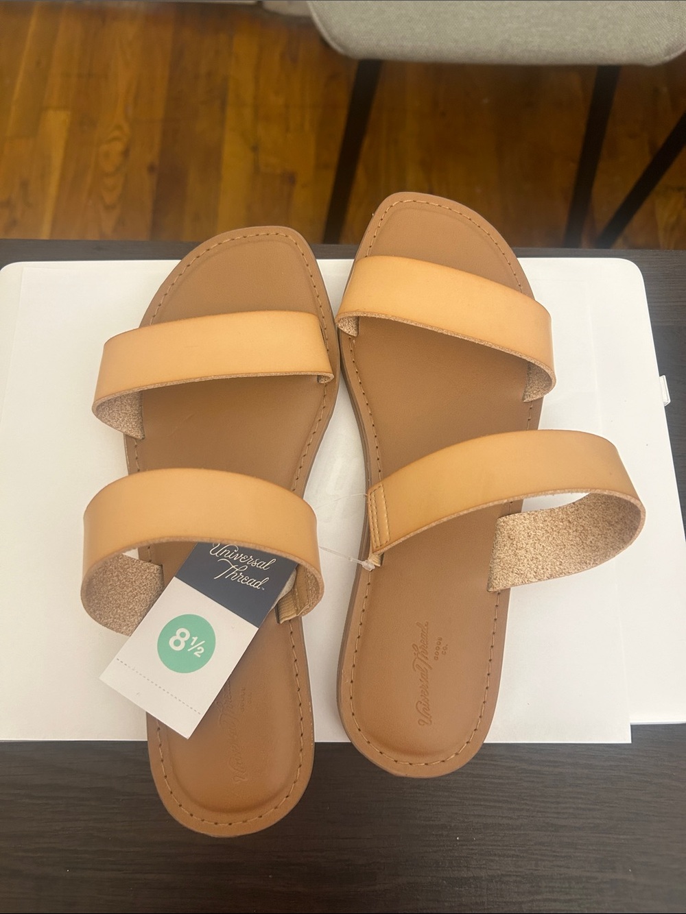 Universal Thread Women's Tan Double-Strap Slide Sandals - Light Tan